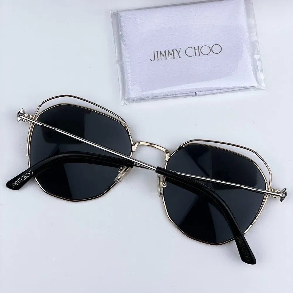 SALE! NEW Jimmy Choo FRANNY/S J5G Gold Dark Gray Round Steel Women Sunglasses